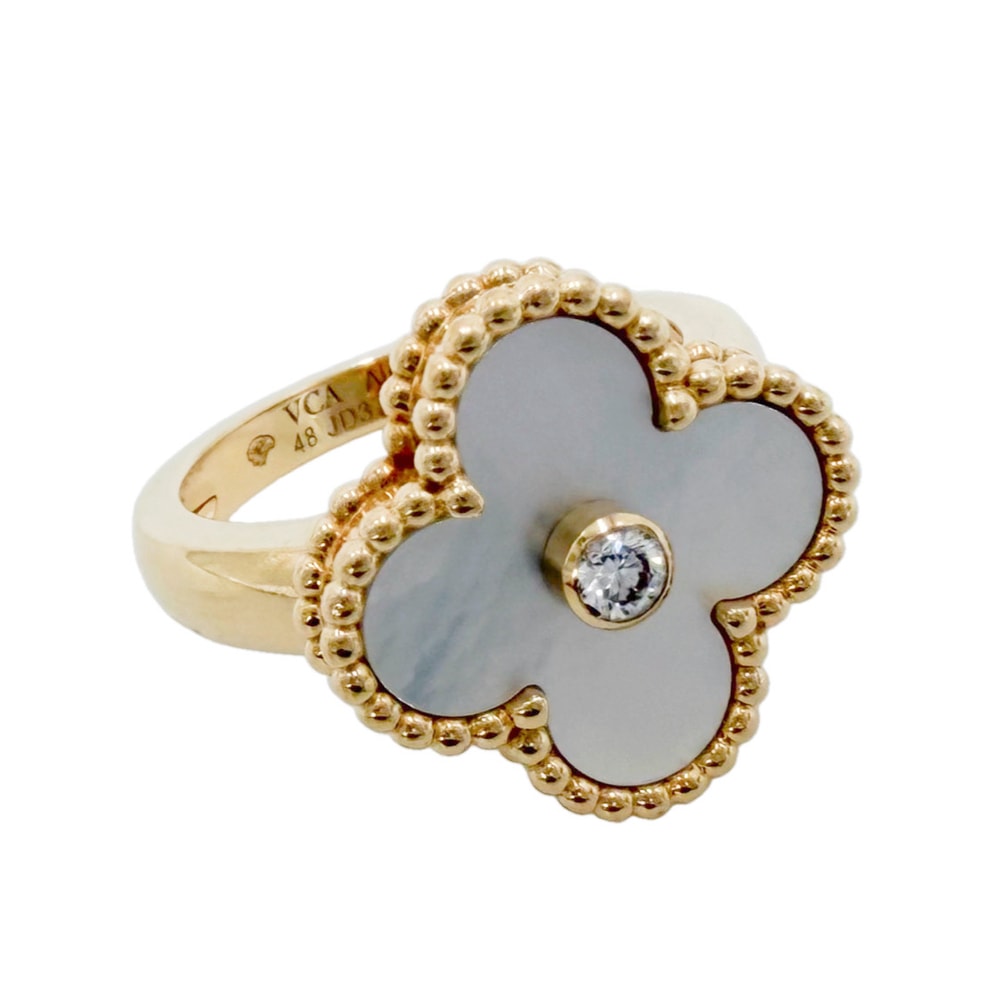 Van Cleef & Arpels ヴァンクリーフ&アーペル 指輪 ヴィンテージアルハンブラ ジュエリー アクセサリー 46 K18イエローゴールド    マザーオブパール 約8号 VCARA41148 レディース 約6.7g【中古品】