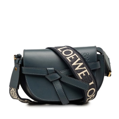 ロエベ アナグラム ゲート デュアル ミニ 斜めかけ ショルダーバッグ ネイビー レザー レディース LOEWE 中古