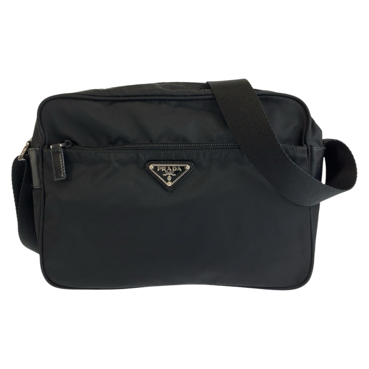美品 PRADA プラダ テスート 三角ロゴプレート ブラック 黒 シルバー金具 ナイロン カメラバッグ ショルダーバッグ ポシェット 604611 【中古】