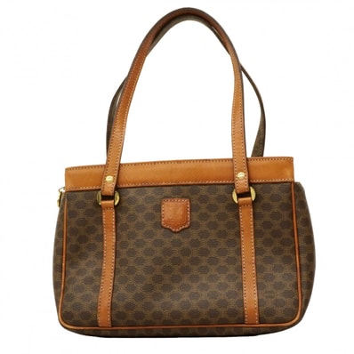 【6da0753-k】セリーヌ ハンドバッグ マカダム PVC ブラウン ゴールド金具【中古】レディース