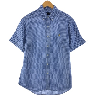 古着 ラルフローレン Ralph Lauren ギンガムチェック 半袖 リネン ボタンダウンシャツ メンズM相当/eaa539157