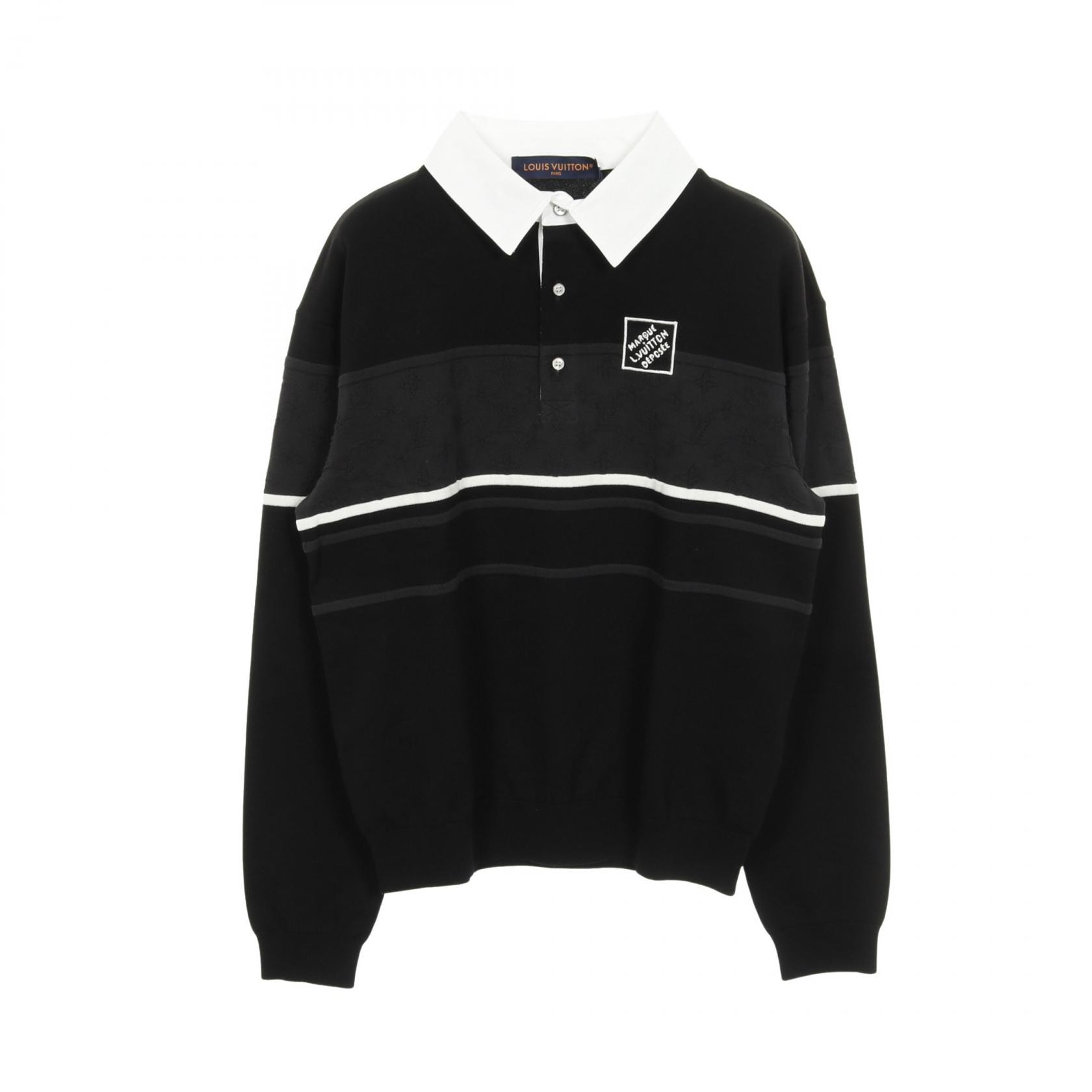 ルイ・ヴィトン LOUIS VUITTON モノグラム ジャカード ロングスリーブ ポロシャツ 衣料品 トップス コットン メンズ ブラック系 / ホワイト系 / グリーン系 【中古】
