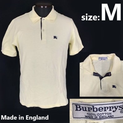 80s-90s/Vintage★英国製/バーバリー/Burberrys★コットン/半袖ポロシャツ【メンズM/イエローベージュ】Made in England/tops/shirts◆zBF313