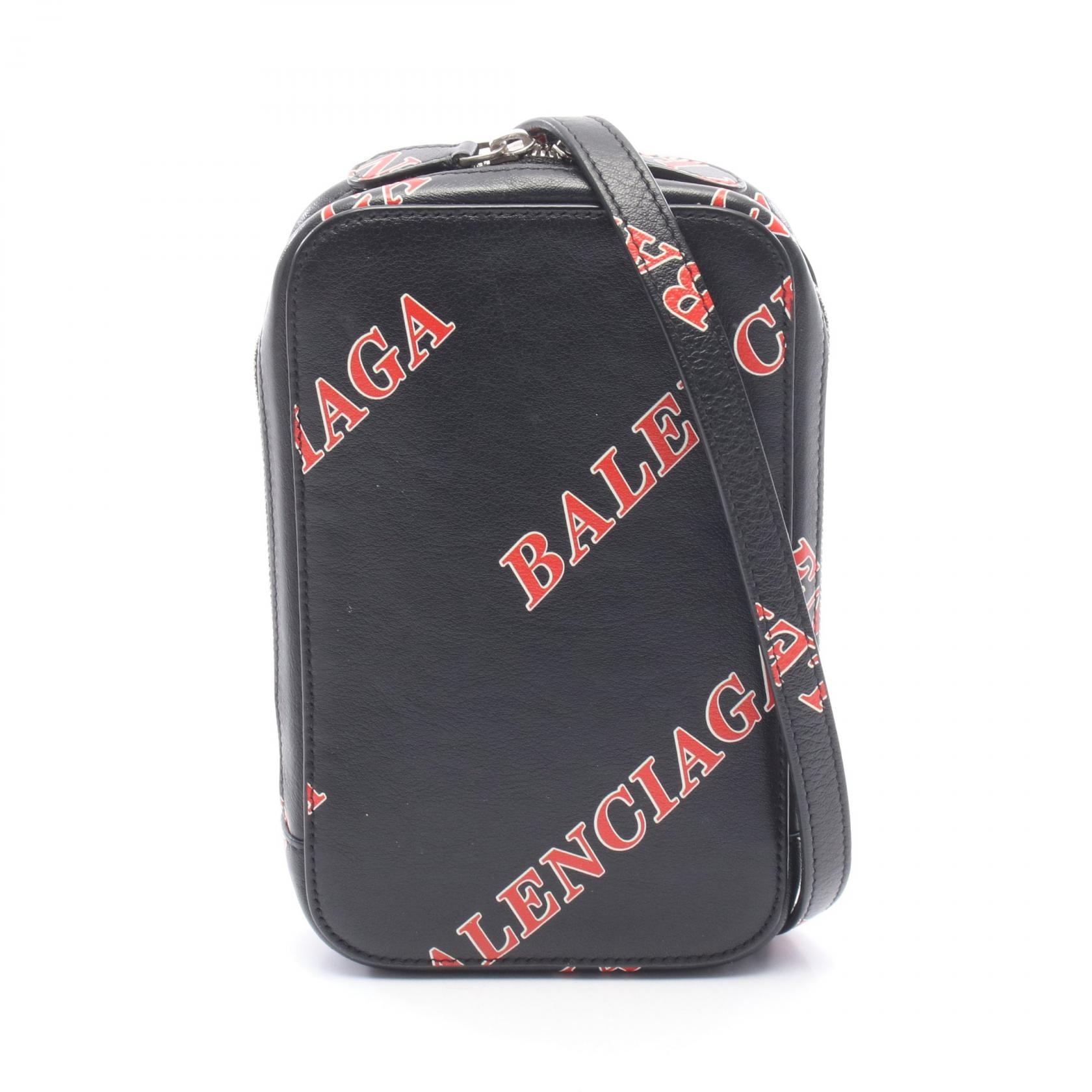 バレンシアガ BALENCIAGA CASH ZIP PHONE HOLDER ショルダーバッグ バッグ レザー メンズ レディース ブラック系 / レッド系 / ホワイト系 618189 【中古】