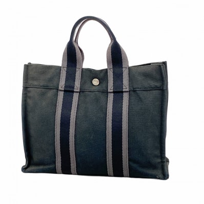 【6de5550-k】エルメス ハンドバッグ フールトゥPM キャンバス ブラック シルバー金具【中古】メンズ レディース ユニセックス