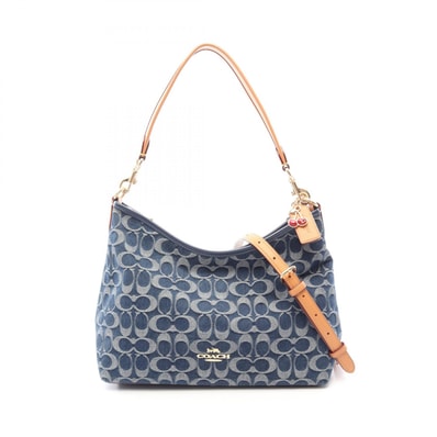 コーチ COACH ローレル シグネチャー 2WAY ショルダーバッグ バッグ デニム レザー レディース ネイビー系 / ブラウン系 CY702 【中古】