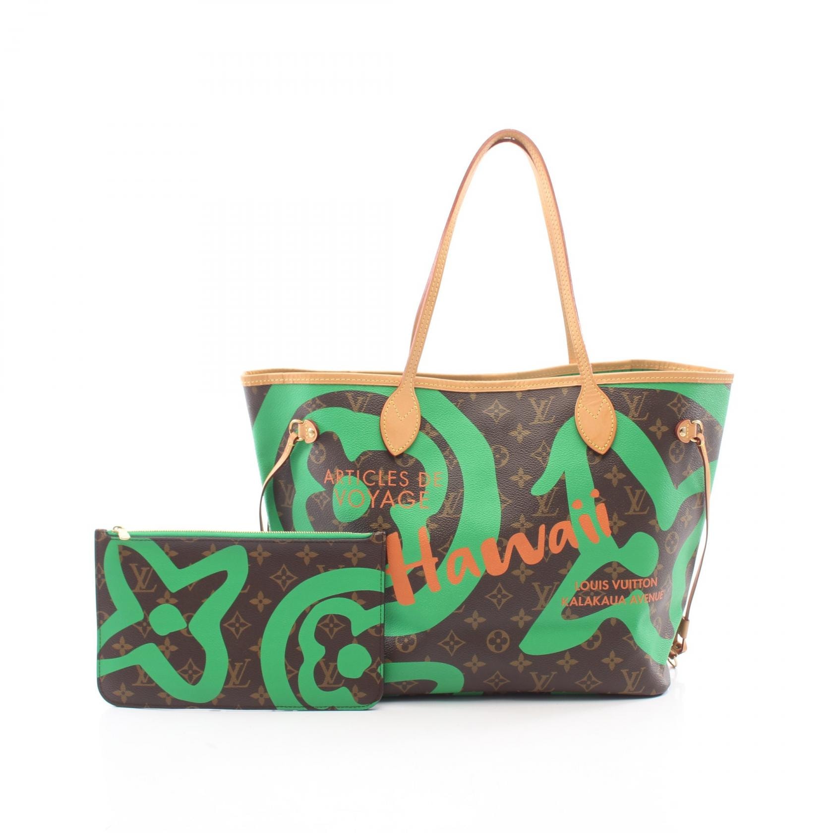 ルイ・ヴィトン LOUIS VUITTON ネヴァーフルMM ハワイ限定 トートバッグ バッグ PVCコーティングキャンバス レザー モノグラム レディース ブラウン系 / グリーン系 M44198 【中古】