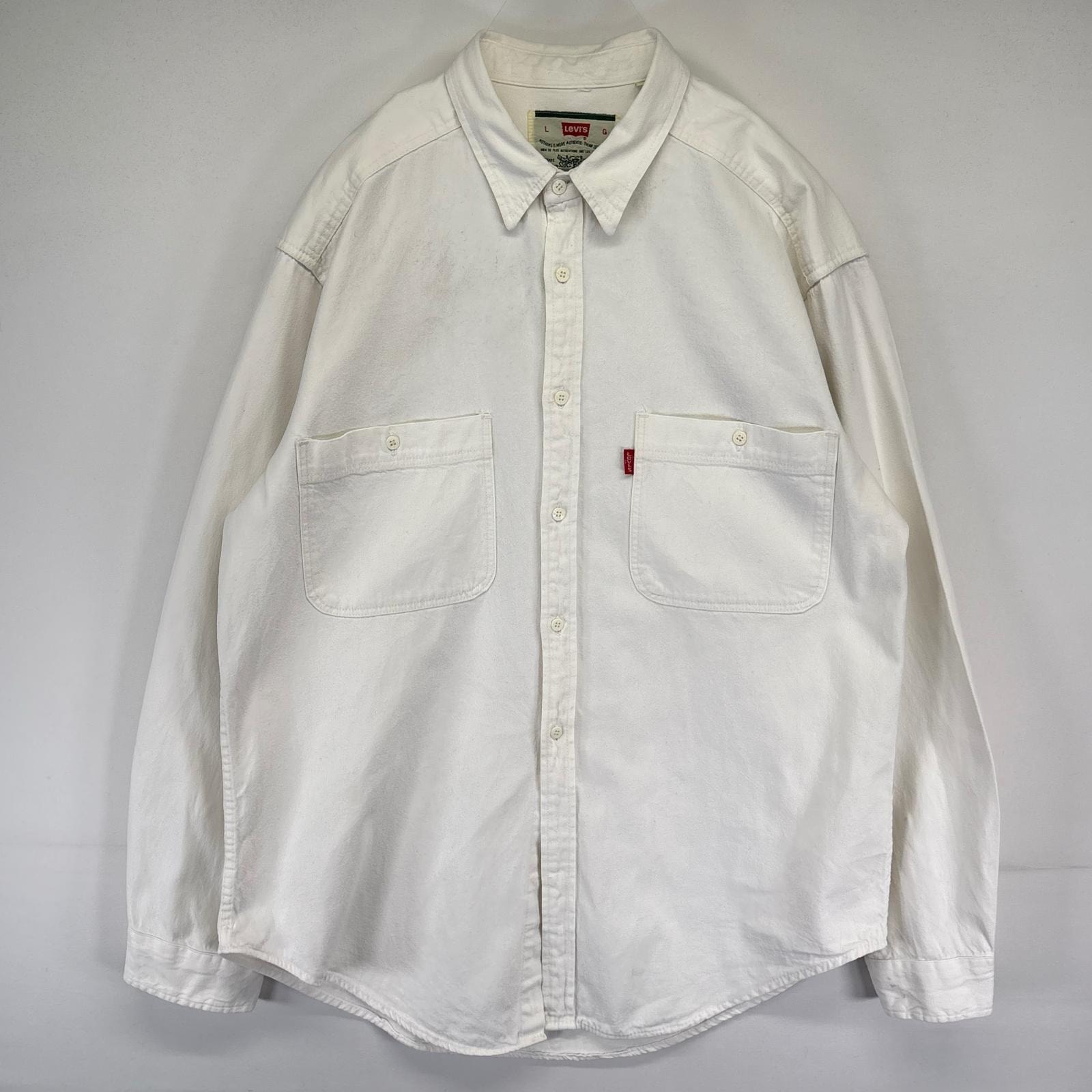 古着 リーバイス Levi's デニム 長袖シャツ デニムシャツ ホワイトデニム 無地 L  ホワイト系 メンズ