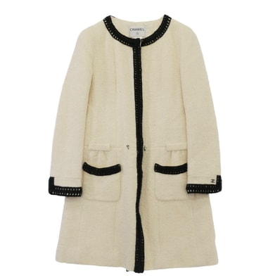 CHANEL シャネル ワンピース P16295V08789 ココマーク付き ノーカラー モヘア混 ツイード ワンピース オフホワイト系 40【中古】