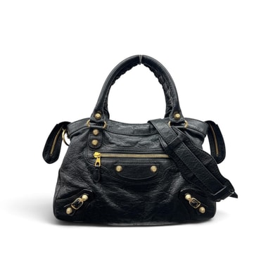 BALENCIAGA 美品 バレンシアガ ザ ジャイアント タウン 2way ハンドバッグ ショルダーバッグ 285434 レザー ブラック ユニセックス Y2K ABランク 中古 鑑定済 バレンシアガバッグ