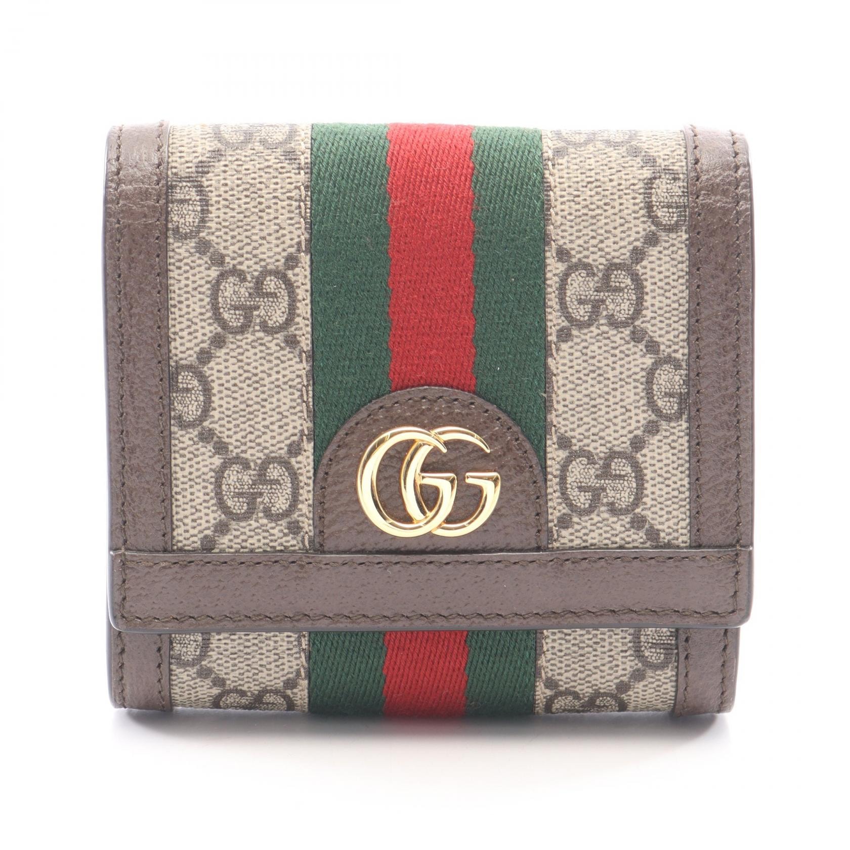 グッチ GUCCI オフィディア GG ウォレット シェリーライン 二つ折り財布 財布 レザー PVC レディース ベージュ系 / ブラウン系 / マルチカラー 598662 【中古】