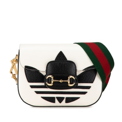 グッチ × アディダス adidas ホースビット 斜め掛け ショルダーバッグ 658574 ホワイト ブラック レザー レディース GUCCI 【中古】