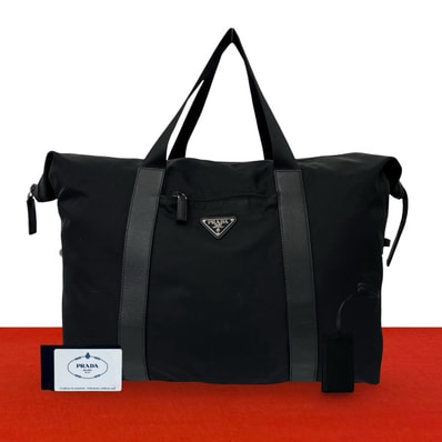 PRADA プラダ 三角ロゴ 金具 ナイロン レザー ボストンバッグ ブラック
86602