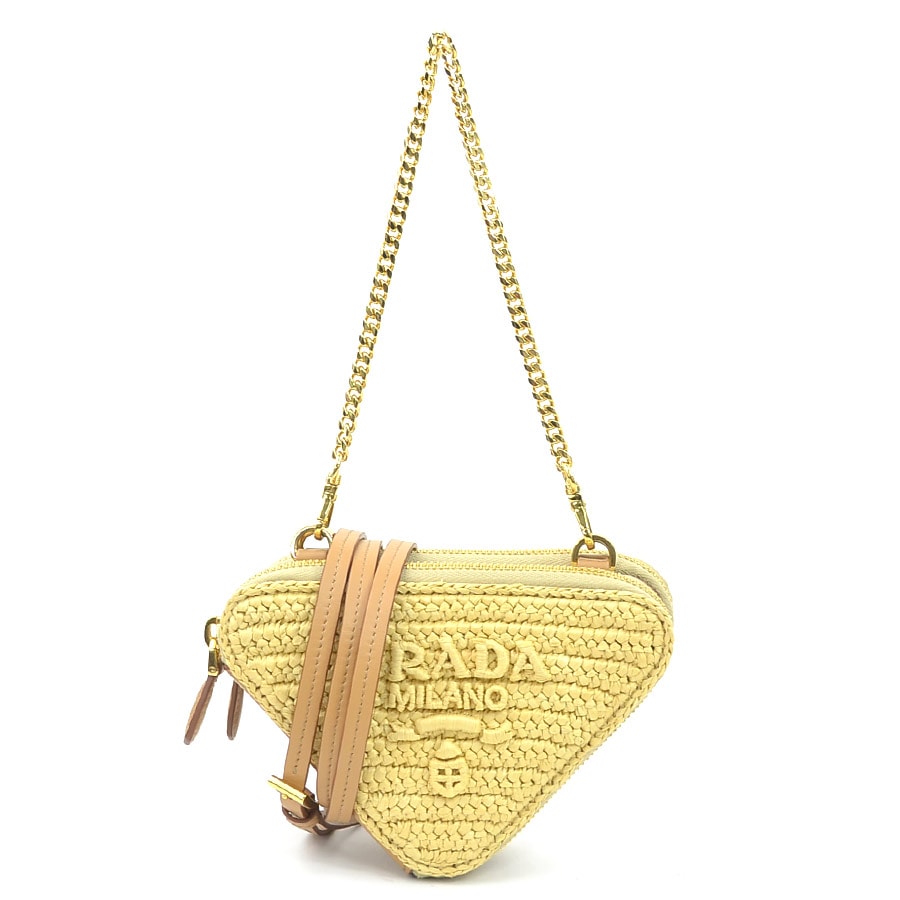 プラダ PRADA ショルダーバッグ クロシェ ミニポーチ レザー/ビスコース ベージュ レディース 1NR015【中古】 h31454a