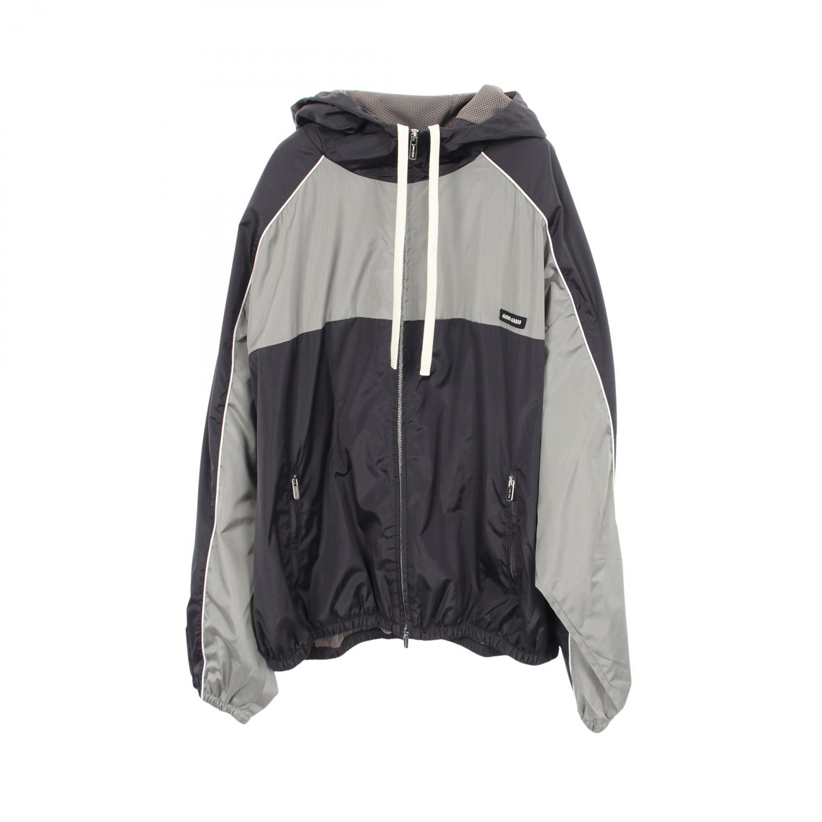 ミュウ ミュウ Miu Miu テクニカルシルクジップブルゾン マウンテンパーカー 衣料品 アウター ポリエステル レディース ネイビー系 / グレー系 【中古】