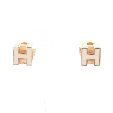 エルメス HERMES カージュドアッシュ Hキューブ ピアス ジュエリー GP(ゴールドメッキ) ゴールド レディース ゴールド系 / ホワイト系 【中古】
