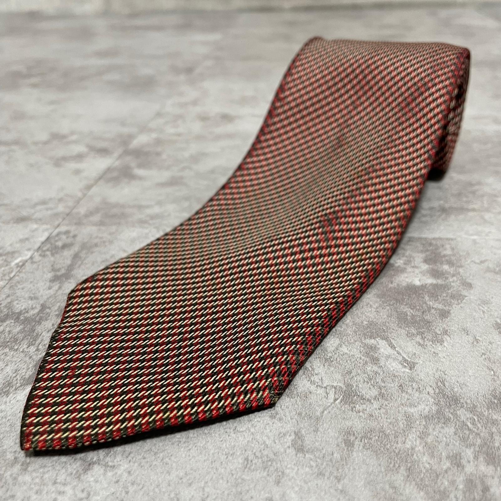 【HERMES】エルメス マイクロパターン 幾何学 総柄 ネクタイ ブラック 黒 レッド 赤 アイボリー シルク100% フランス製 メンズ ビジネス
