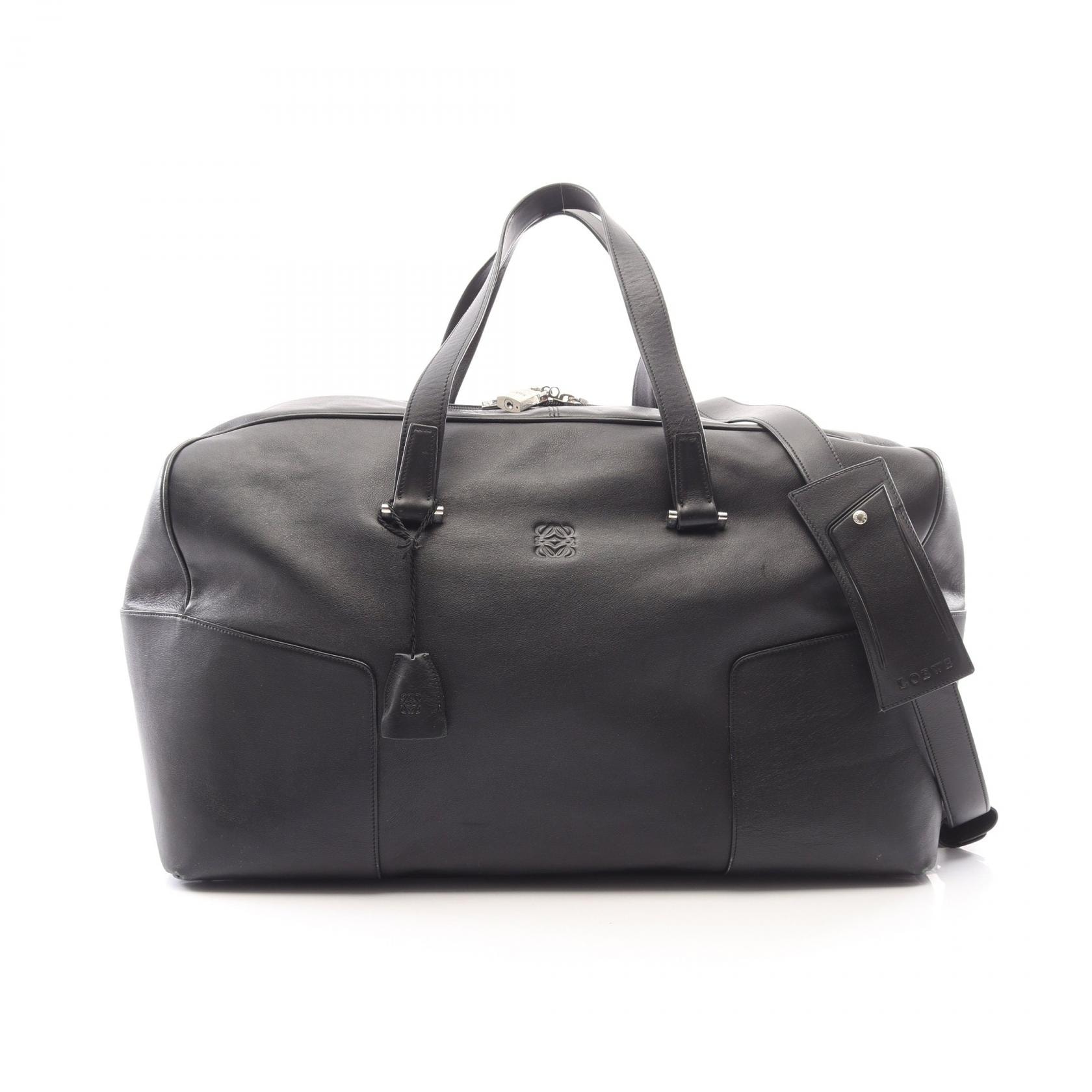 ロエベ LOEWE アナグラム 2WAY ボストンバッグ バッグ レザー メンズ レディース ブラック系 【中古】