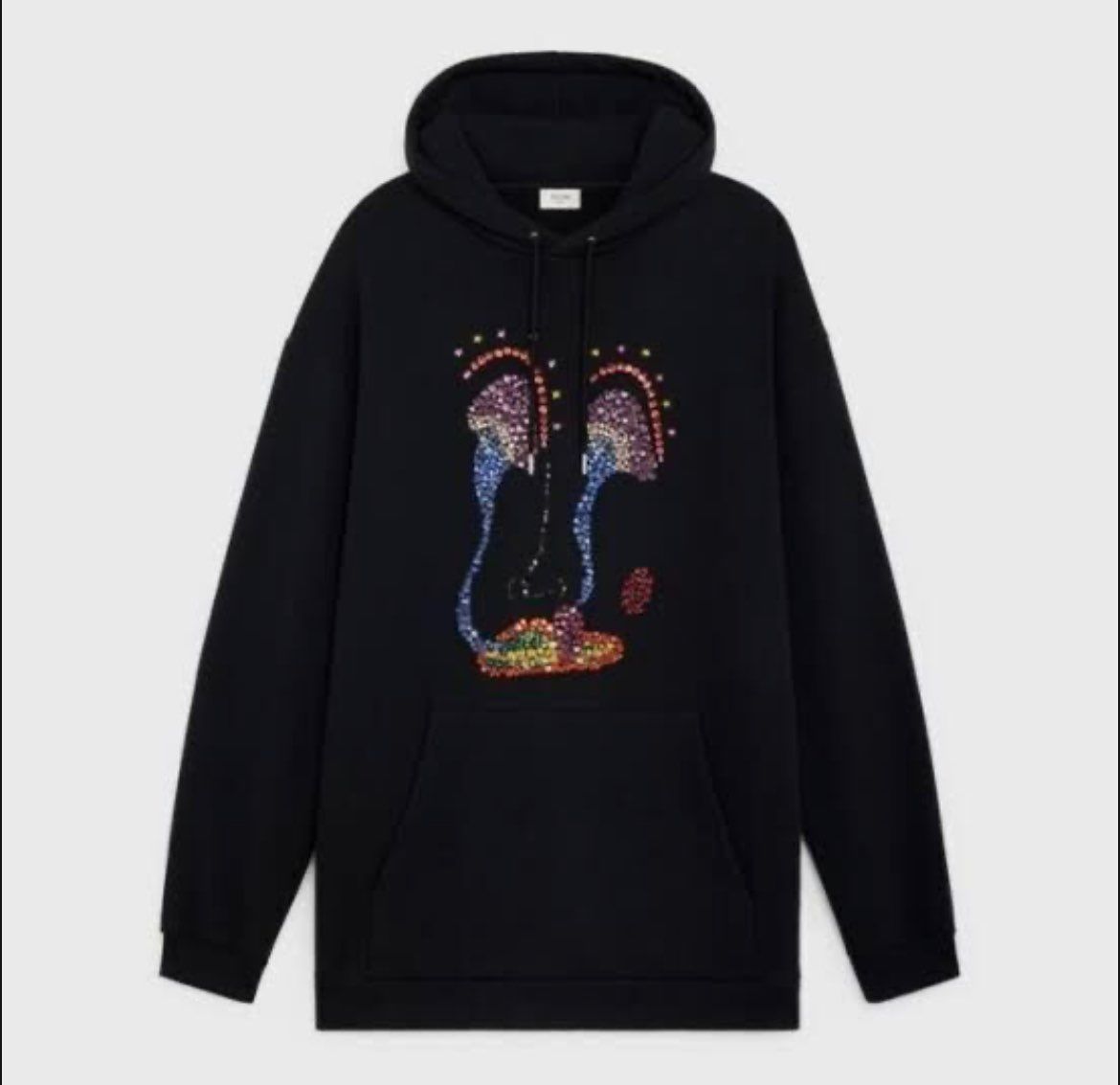 CELINE Hoodie In Cotton Fleece WITH Artist Embroidery "UNTITLED 2017" Paisley Verse Collaboration "Black"