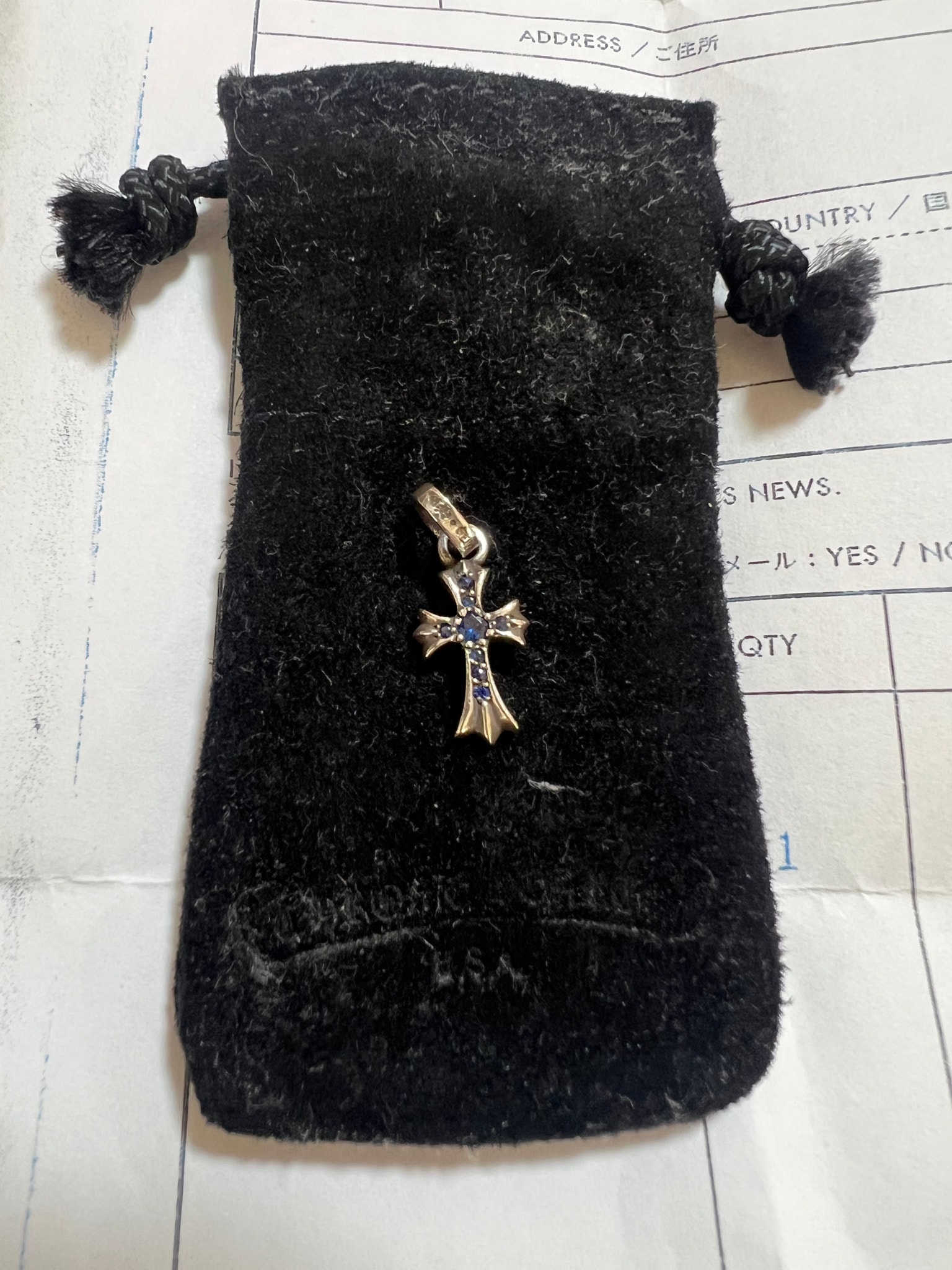 Chrome Hearts Cross Baby Fat Charm Sapphire Pave Diamond "Silver/Blue"