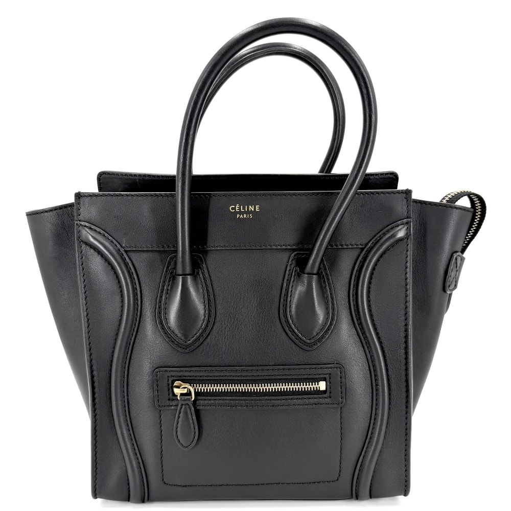 CELINE セリーヌ ハンドバッグ ラゲージ マイクロショッパー レザー    ブラック 黒 ゴールド金具 レディース【中古品】