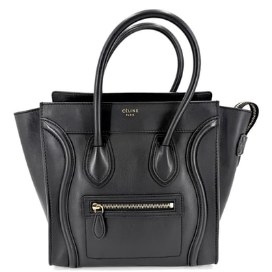 CELINE セリーヌ ハンドバッグ ラゲージ マイクロショッパー レザー ブラック 黒 ゴールド金具 レディース【中古品】