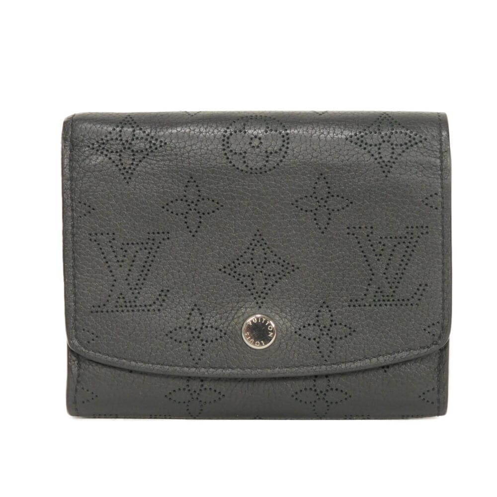 LOUIS VUITTON ルイ・ヴィトン ポルトフォイユ イリス コンパクト 新型 LVロゴ フラワー パンチング ブラック スナップボタン 札入れ カードケース コインケース RFID ICチップ モノグラム マヒナ ノワール 二つ折り財布 M62540