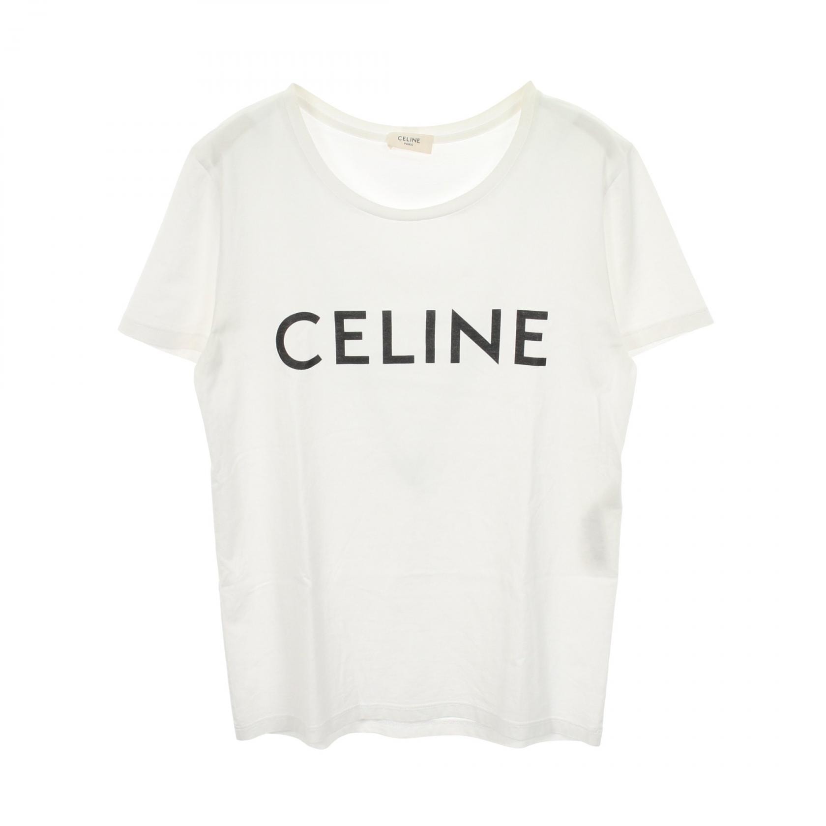 セリーヌ CELINE ロゴプリント 半袖Tシャツ 衣料品 トップス コットン レディース ホワイト系 【中古】