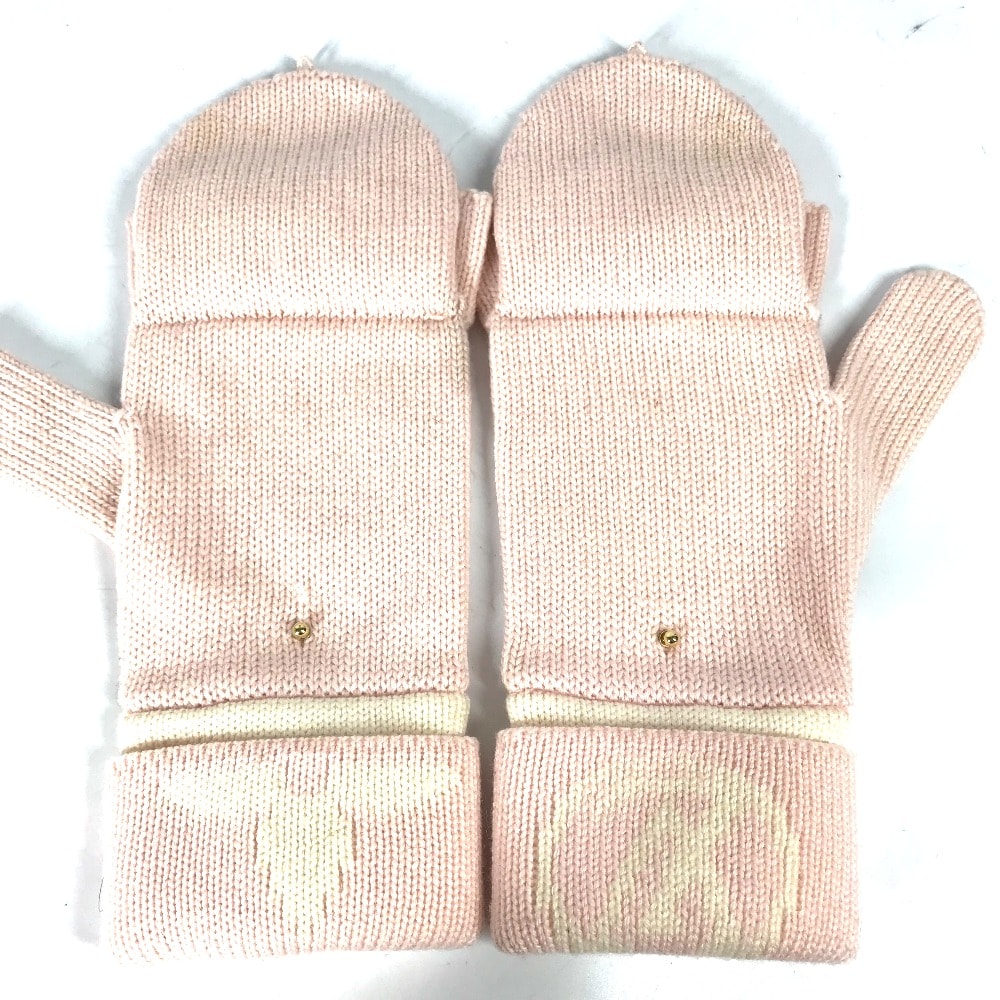 ルイヴィトン LOUIS VUITTON ゴン モーニングラム モノグラム M70767 バイカラー 手袋 ミトン フィンガーレス 2WAY グローブ ウール ピンク