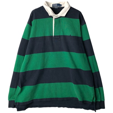 古着 ラルフローレン Ralph Lauren POLO by Ralph Lauren ボーダー柄 長袖 ラガーシャツ メンズXL相当/eaa602803
