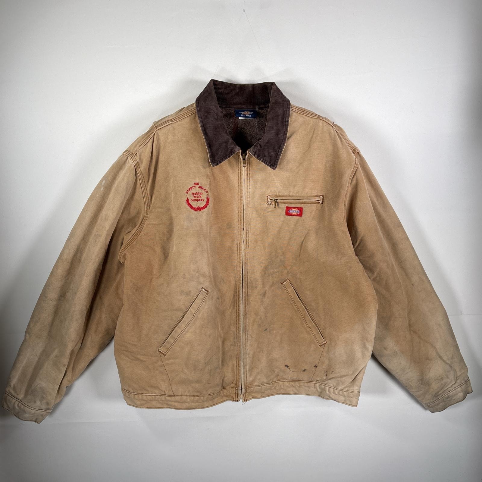 古着 ディッキーズ Dickies ダック ワークジャケット 襟コーデュロイ ワンポイント刺繍 裏地ブランケット 14041  ベージュ メンズ