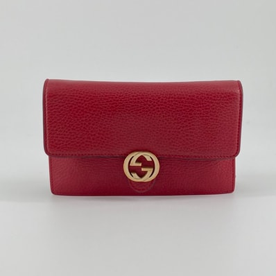 GUCCI(グッチ) インター ロッキングG チェーン ウォレット クラッチ バッグ 510314 ショルダーバッグ レッド