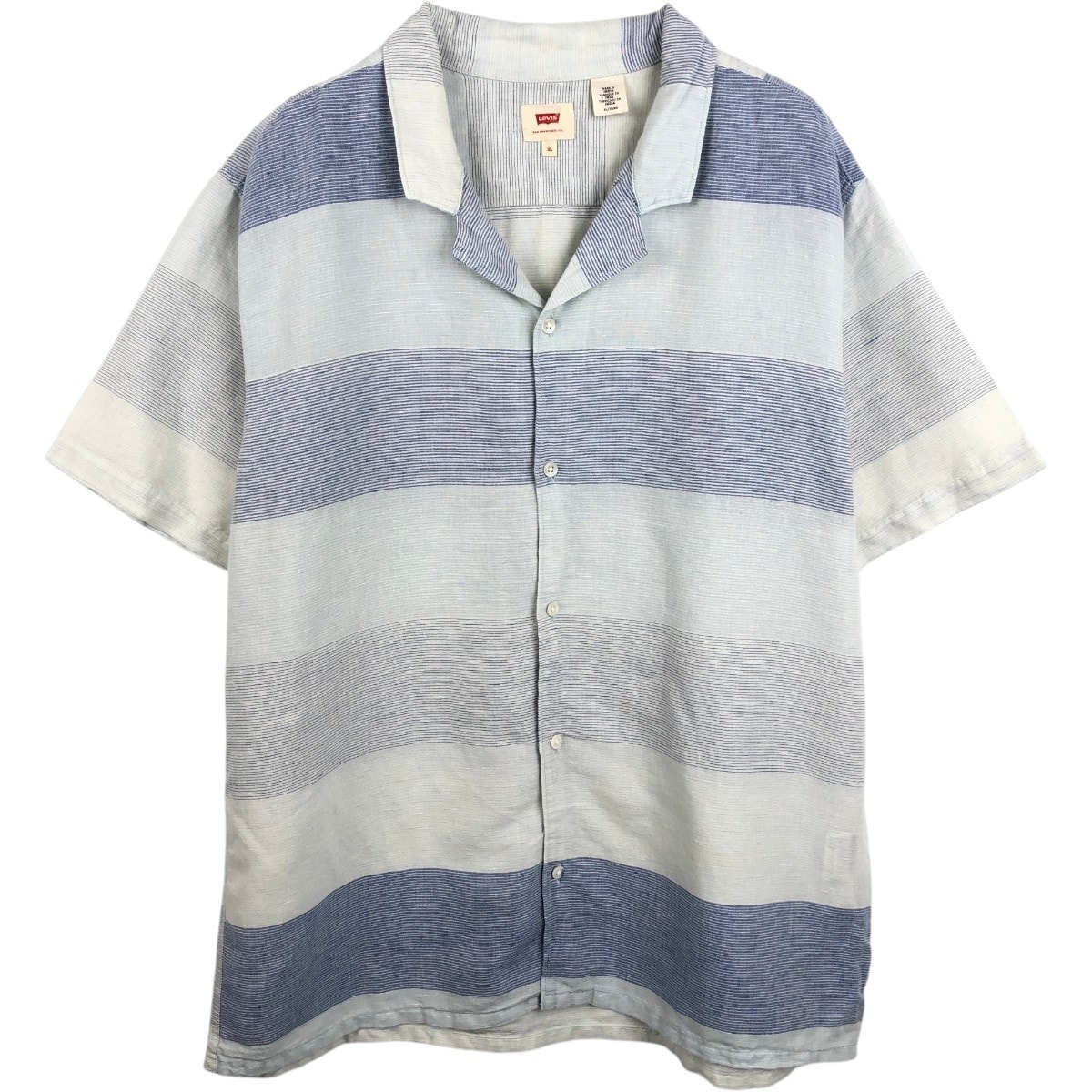 古着 リーバイス Levi's ボーダー柄 半袖 オープンカラー コットン×リネンシャツ ボックスシャツ メンズXL相当/eaa674344