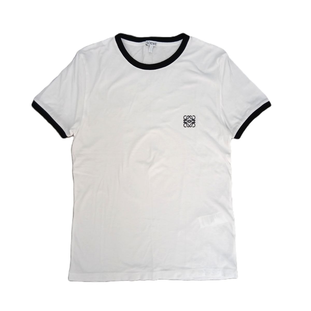 LOEWE ロエベ アナグラム 刺繍 クルーネック リンガー 半袖Tシャツ S359Y22X28 M コットン ホワイト ブラック  レディース【中古】