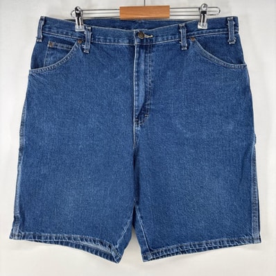 古着 ディッキーズ Dickies デニム ショートパンツ ペインターパンツ ワンポイントロゴ 大きいサイズ ハーフパンツ w38 ブルー メンズ