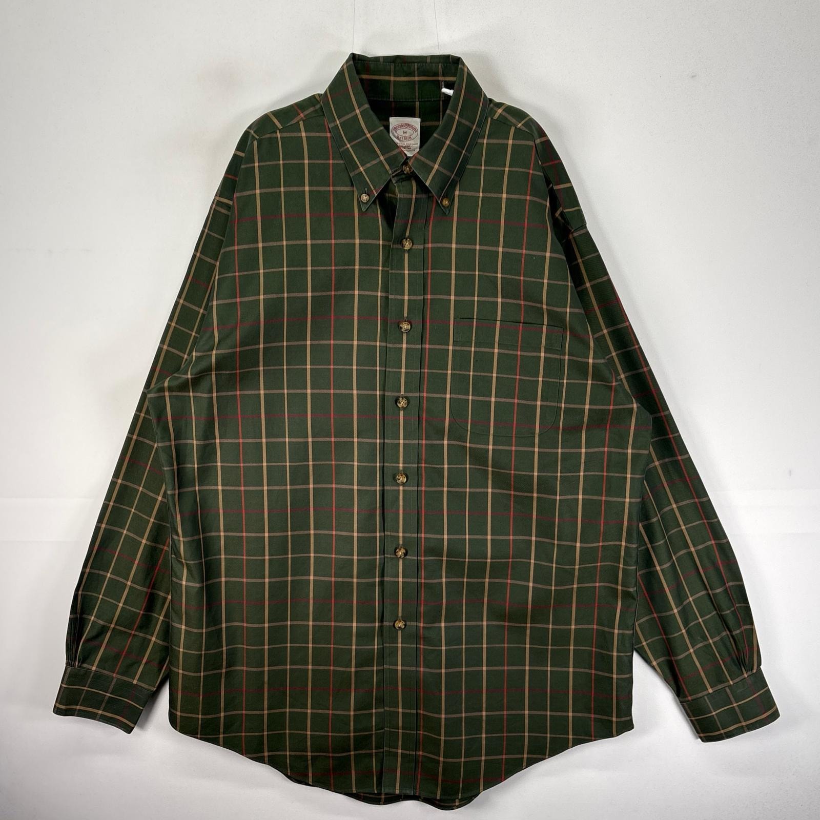 古着 ブルックスブラザーズ Brooks Brothers 長袖シャツ ボタンダウン 胸ポケット M  グリーン系 チェック メンズ