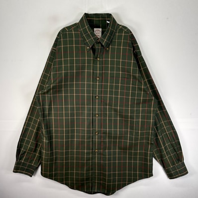 古着 ブルックスブラザーズ Brooks Brothers 長袖シャツ ボタンダウン 胸ポケット M グリーン系 チェック メンズ