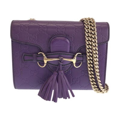 美品 GUCCI グッチ グッチシマ ホースビット エミリー パープル ゴールド金具 レザー ショルダーバッグ チェーンショルダーバッグ 601387 【中古】