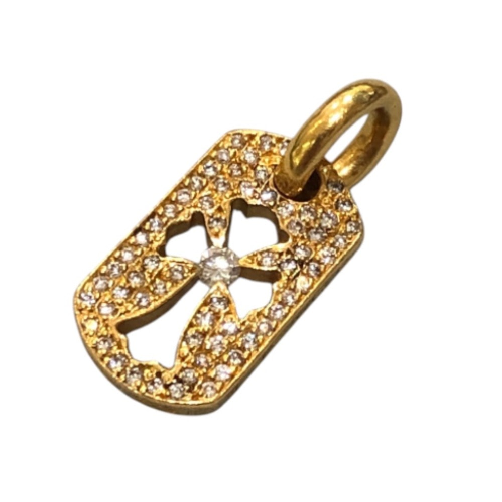 Chrome Hearts 22K Tiny Cut Out Cross Dog Tag Pave Diamond Charm "Yellow Gold"