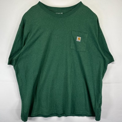 古着 カーハート Carhartt 半袖Tシャツ 大きいサイズ クルーネック ワーク ワンポイントロゴ 14043 グリーン メンズ
