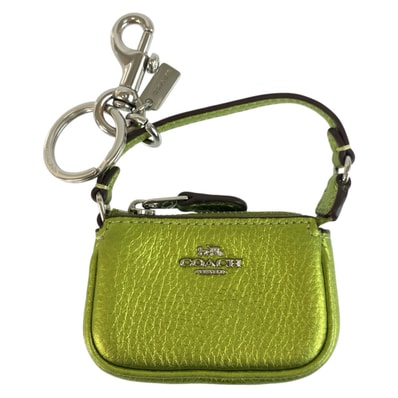 美品 COACH コーチ ミニ ノリータ グリーン メタリックグリーン レザー バッグチャーム キーホルダー 603534 【中古】