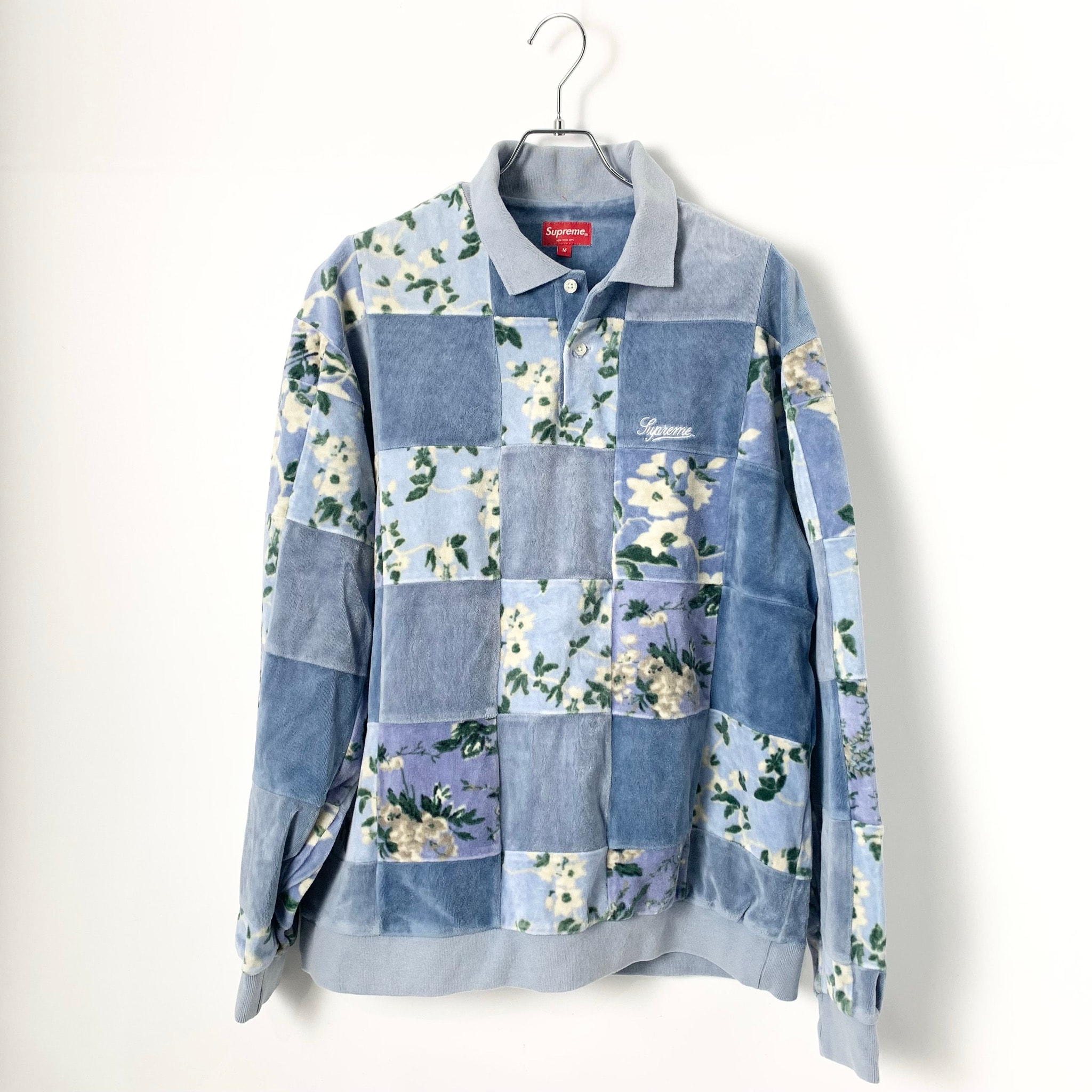 Supreme Floral Patchwork Velour L/S Polo "Slate"
