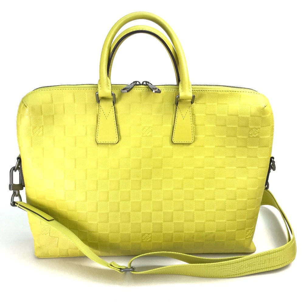 ルイヴィトン LOUIS VUITTON ポルトドキュマンジュール N41391 ダミエアンフィニ カバン 2WAY ショルダーバッグ ビジネスバッグ ダミエアンフィニレザー ヴェールアシード イエロー