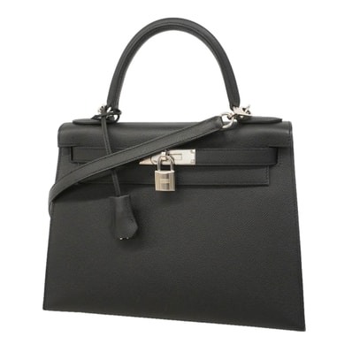 ★SALE【6hd3258-g】エルメス ハンドバッグ ケリー28 ヴォーエプソン ブラック シルバー金具 U刻印 2wayバッグ【中古】レディース