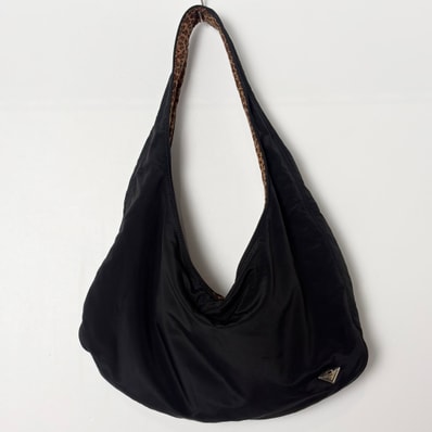 Bottega Veneta Reversible Leopard Print Nylon Hobo Bag "Black"