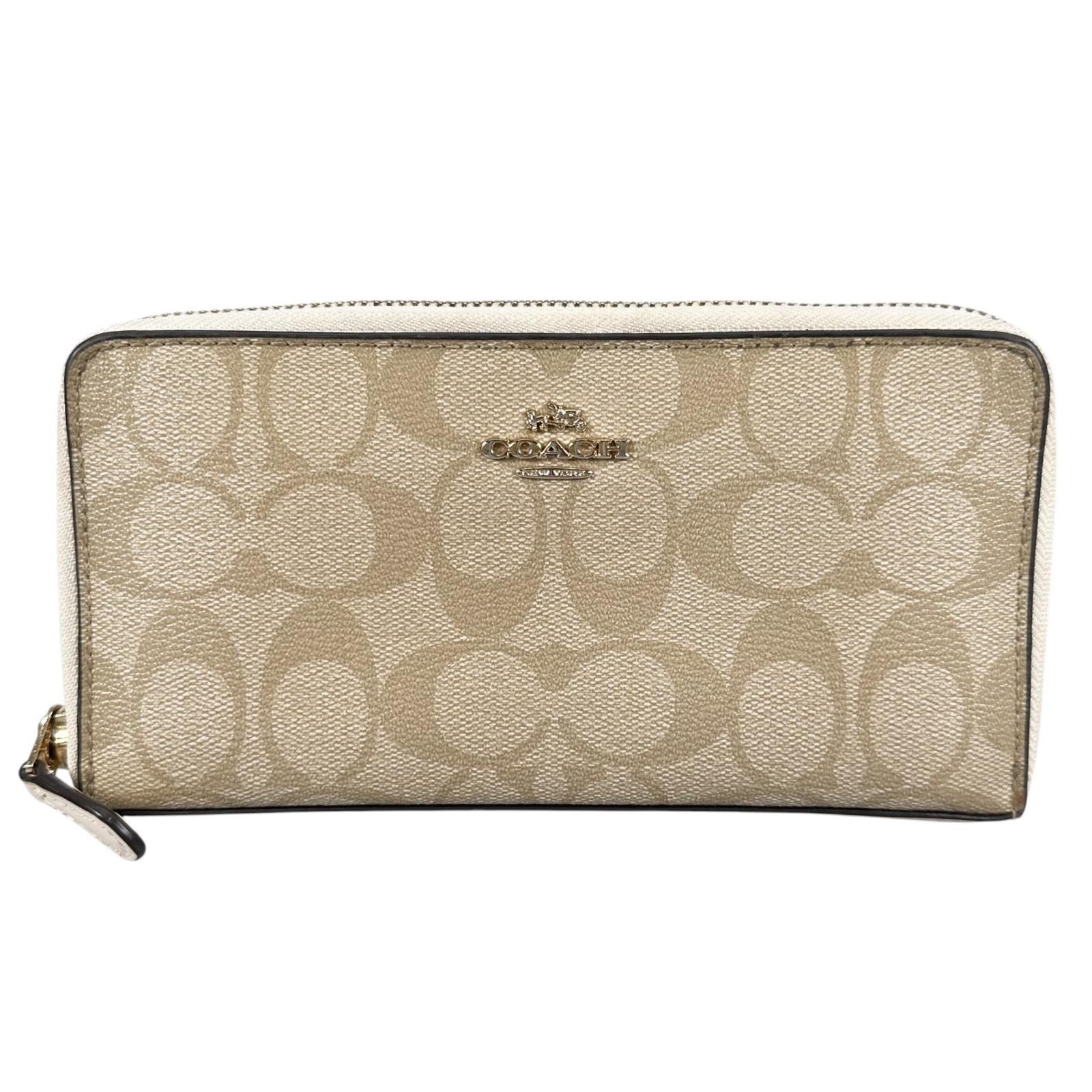 美品 COACH コーチ 長財布 キャンバス/レザー ベージュ レディース シグネチャー柄【中古】