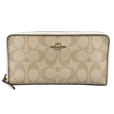 美品 COACH コーチ 長財布 キャンバス/レザー ベージュ レディース シグネチャー柄【中古】