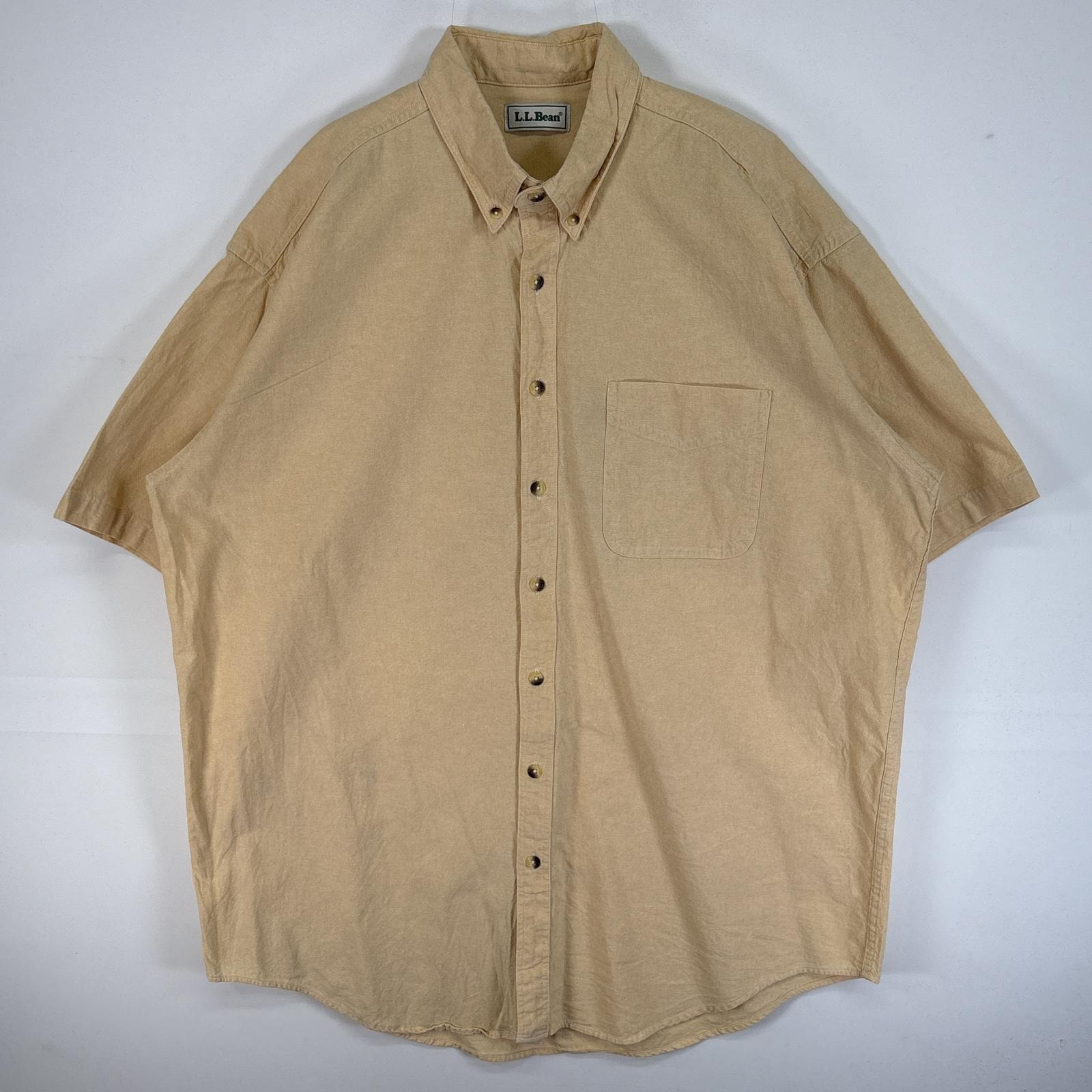 古着 90's/90年代 エルエルビーン L.L.Bean 半袖シャツ 胸ポケ 大きいサイズ 肉厚 シャンブレー XL イエロー 無地 メンズ