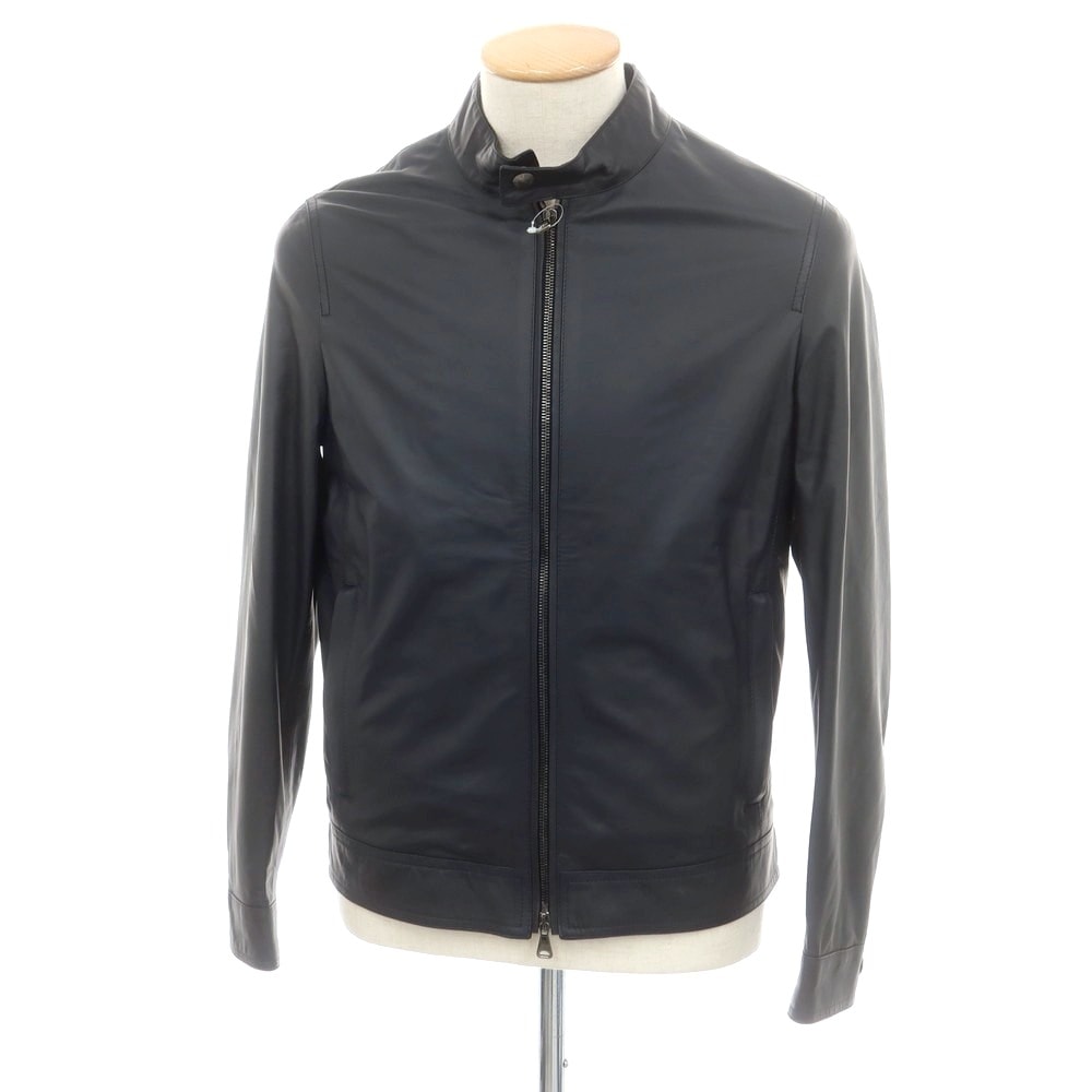 【中古】エンメティ EMMETI JURI ラムスキン シングル ライダースジャケット ネイビー【サイズ46】【メンズ】