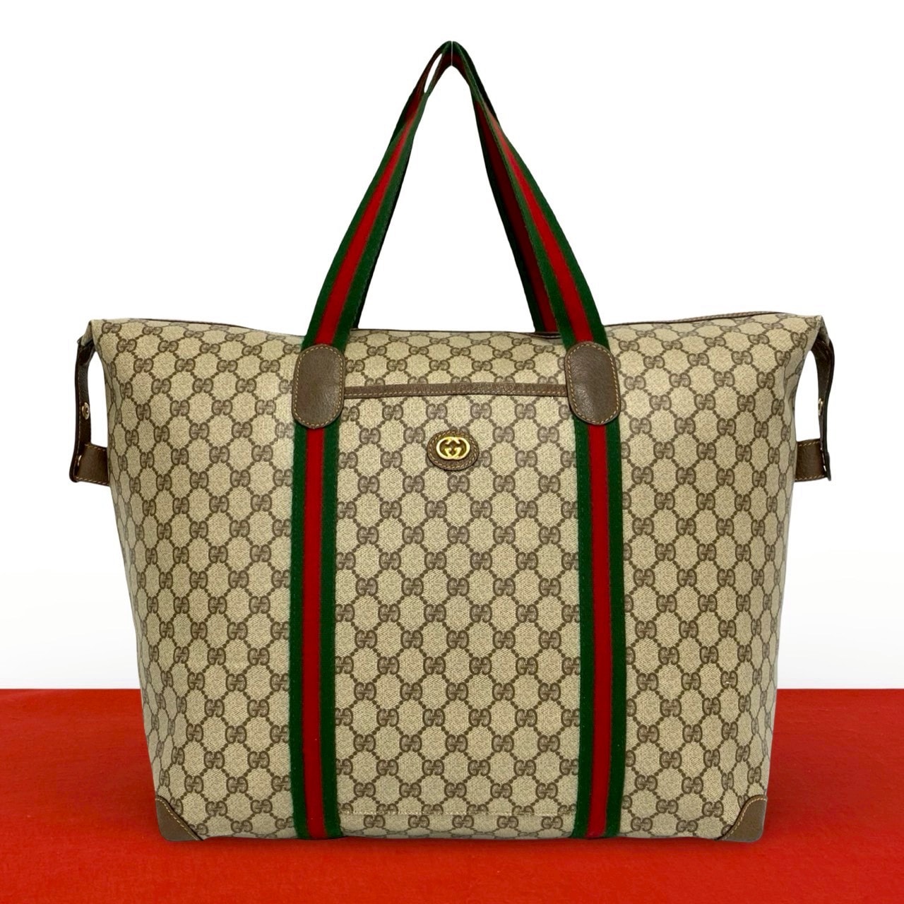 GUCCI グッチ シェリーライン GG ロゴ 金具 レザー PVC トートバッグ ブラウン
 46708